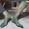 Middle Tube Solid Color Business Stockings Translucent Wide Striped Silk Socks  Business