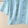 ZANZEA Women Casual Turn Down Collar Loose Half Sleeve Print Blouse