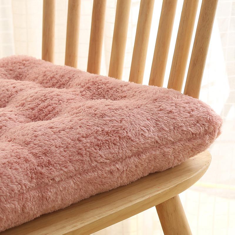 1Pc Thicken Thick  Mat Plush Warm Thick Chair Cushion Home Dining Chair Cushion Plain Color Seat Cushion Simulated Rabbit