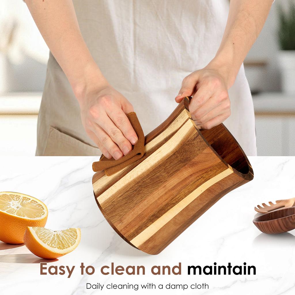360° Rotating Utensil Holder Wood Kitchen Tableware Storage Holder Nonslip Countertop Organizer for Home Cooking Tool Organizer