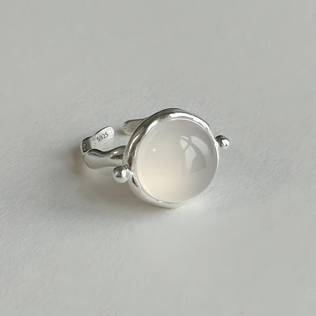 PANJBJ 925 Silver Geometry Crystal Ring For Women Ellipse Exaggerated Punk Water Drop Open Jewelry Gift