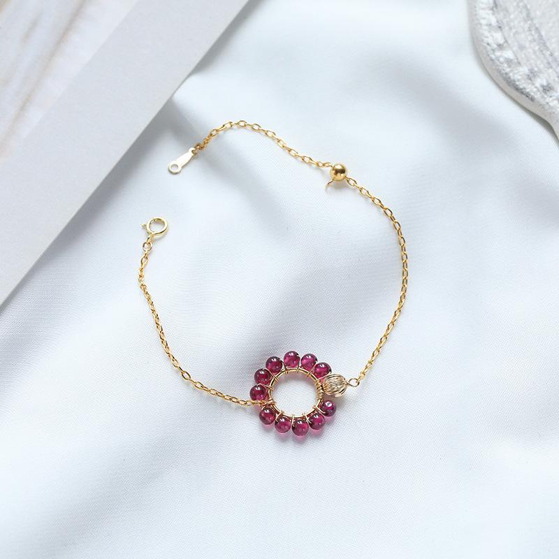 Natural Crystal Garnet Bracelet Women'S Diy Handmade Simple Jewelry Accessories 14K Gold Bracelet