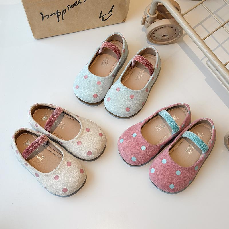 2025 Korean Version of Girls Polka Dots Retro Girls Foreign Princess Shoes Single Shoes Children Soft-soled Doudou Shoes Versatile Leather Shoes