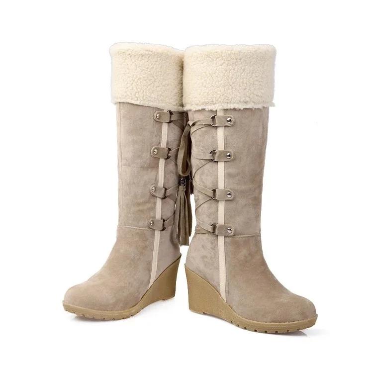 Women's High Boots 2024 Winter Fashion Lace-up Tassel Long Boots Women Platform Wedge Snow Boots Warm Cotton Boots Mujer