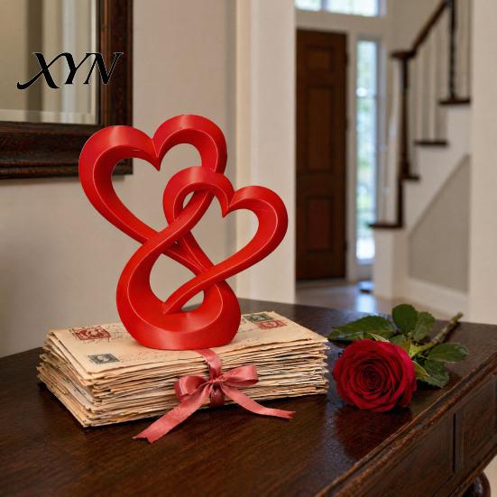Couples Gift Decoration Intertwined Hearts Figurine, 3D Printed Love Statue, Table Eternal Togetherness Centerpiece Sculpture for Living Room Wedding