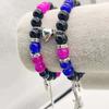 2 pcs of Blue and Red Beads Guitar Pendant Heart Shaped Magnet Couple's Bracelets Bff Trendy Jewelry Gifts