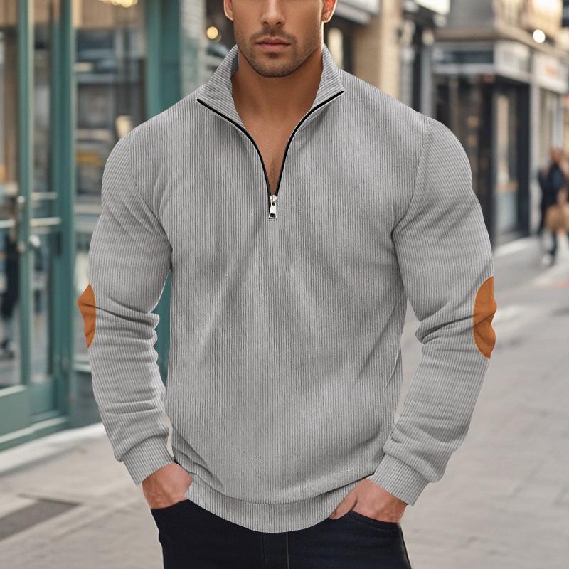 Men's Corduroy Half-Zip Stand Collar Long-Sleeve Hoodie - Autumn/Winter Collection