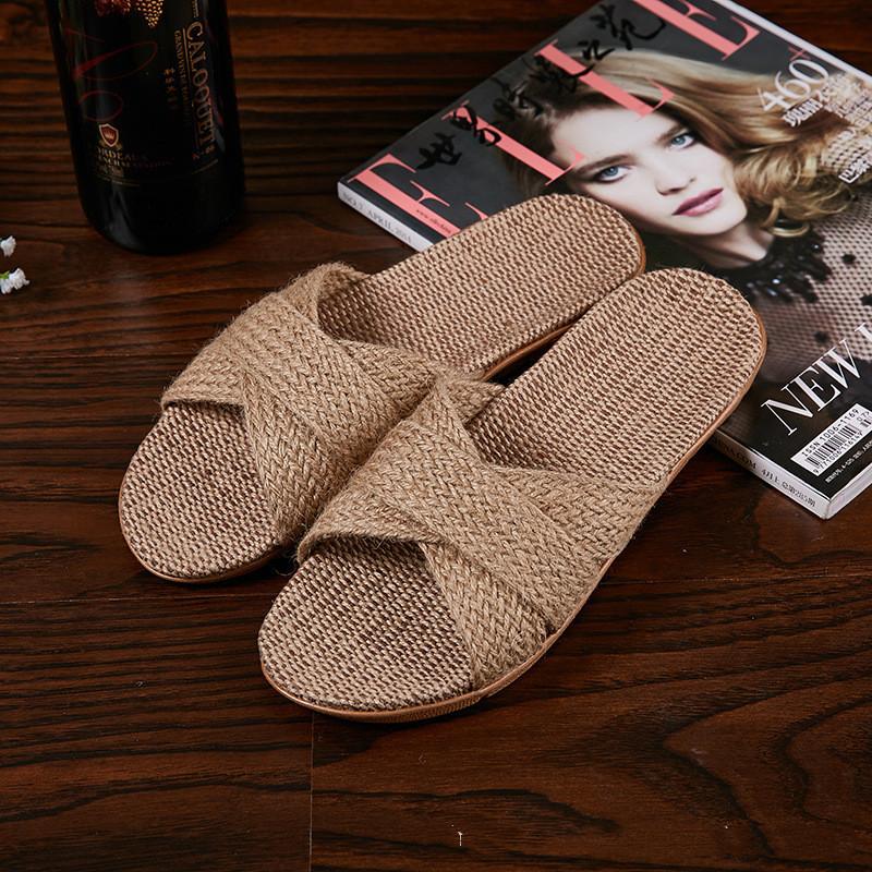 Fashion Women Indoor Slippers Home Flax Slides Summer Flat Shoes Woman House Floor Slippers Breathable Lovers Bedroom Shoes SH061202