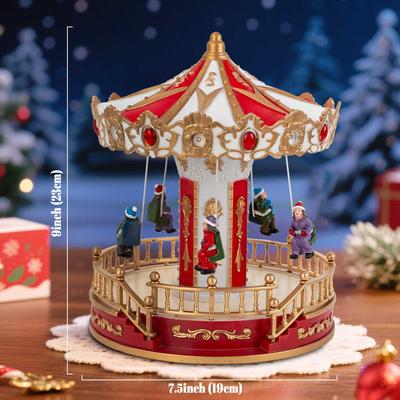 Carrusel Musical Animado de Navidad Preiluminado Colección Columpio Volador de Carnaval Accesorio para Pueblo Interior Chimenea Decoración Navideña