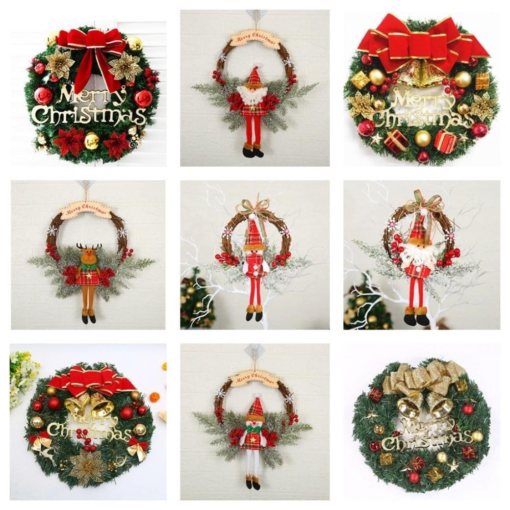 Festive Decoration 30cm Christmas Wreath Frosted Branches Red Berries Artificial Garland Plastic Door Ornaments Front Door