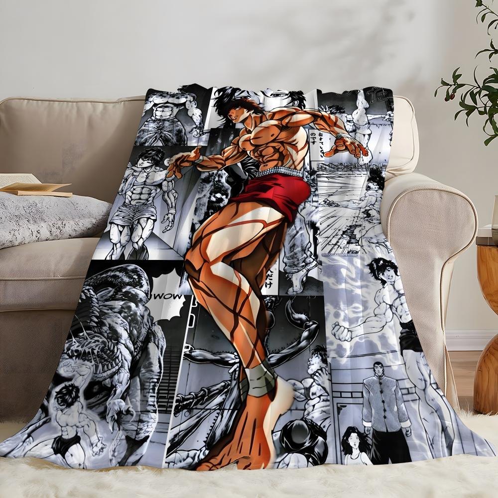 Anime Hanma Baki Throw Flannel Throw Blanket: Soft Kid-Friendly Warm Anti-Static All Season Washable Couch Bed Home