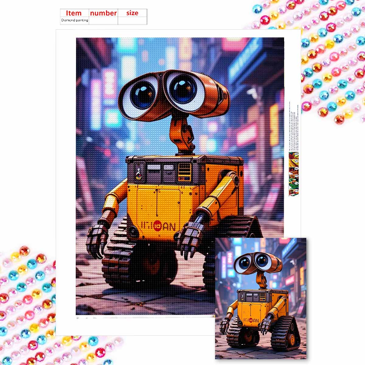 

Полная круглая алмазная живопись Бедный Wall-e Арт Стразовая картина Мозаика DIY 5D Вышивка крестом Домашнее украшение Round 20x30cm