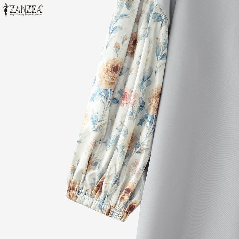 ZANZEA Women Print Splice 3/4 Sleeve Loose Casual O-neck Blouse