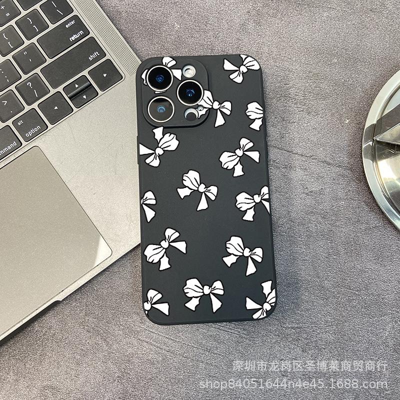 Bow for iPhone15 mobile phone case 14PROMAX all-inclusive 13/11 anti-drop 16/15 protective case 17