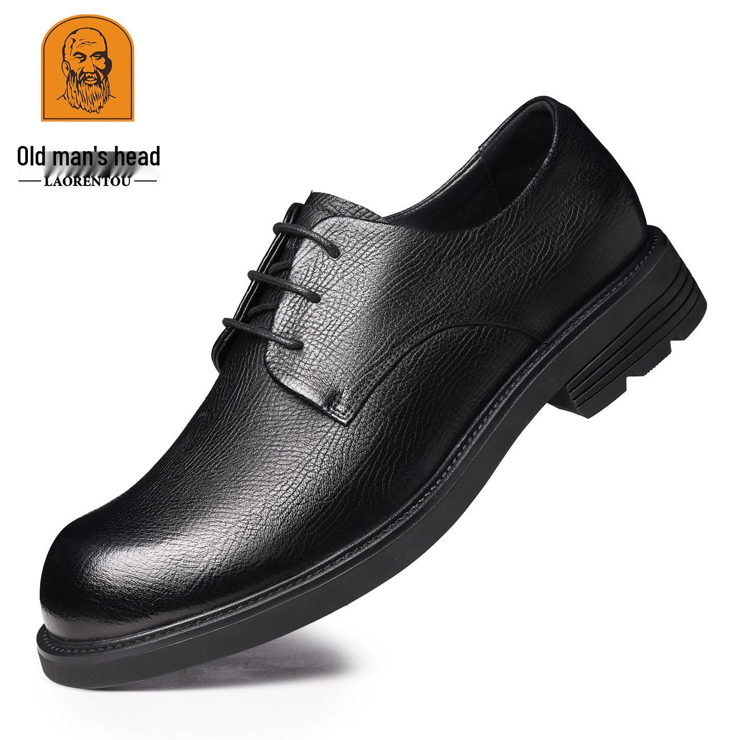 

Мужские зимние формальные кожаные туфли на шнуровке 2025: Круглый носок, Верхний слой коровьей кожи, Дышащий низкий верх Size 38 чёрный