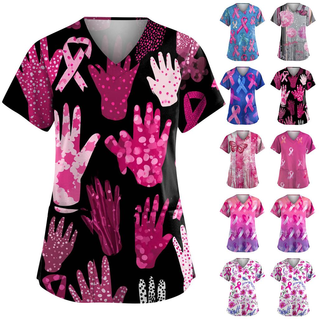 Dámská móda Overal s V výstřihem a krátkým rukávem s kapsami Potištěné topy Oblečení