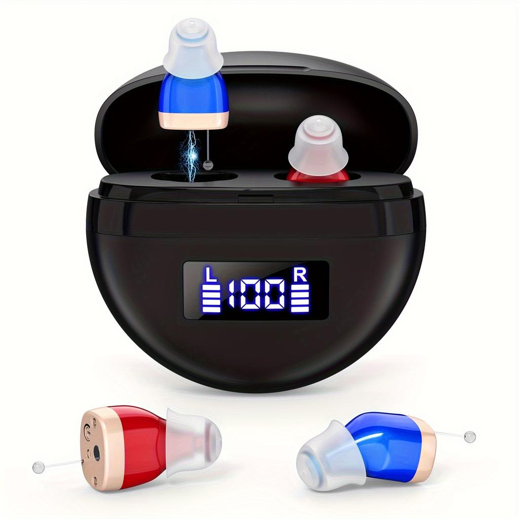 1 Pair Rechargeable Hearing Aids for Seniors & Adults with Noise Cancelling, Invisible In-Ear Digital Hearing Amplifiers