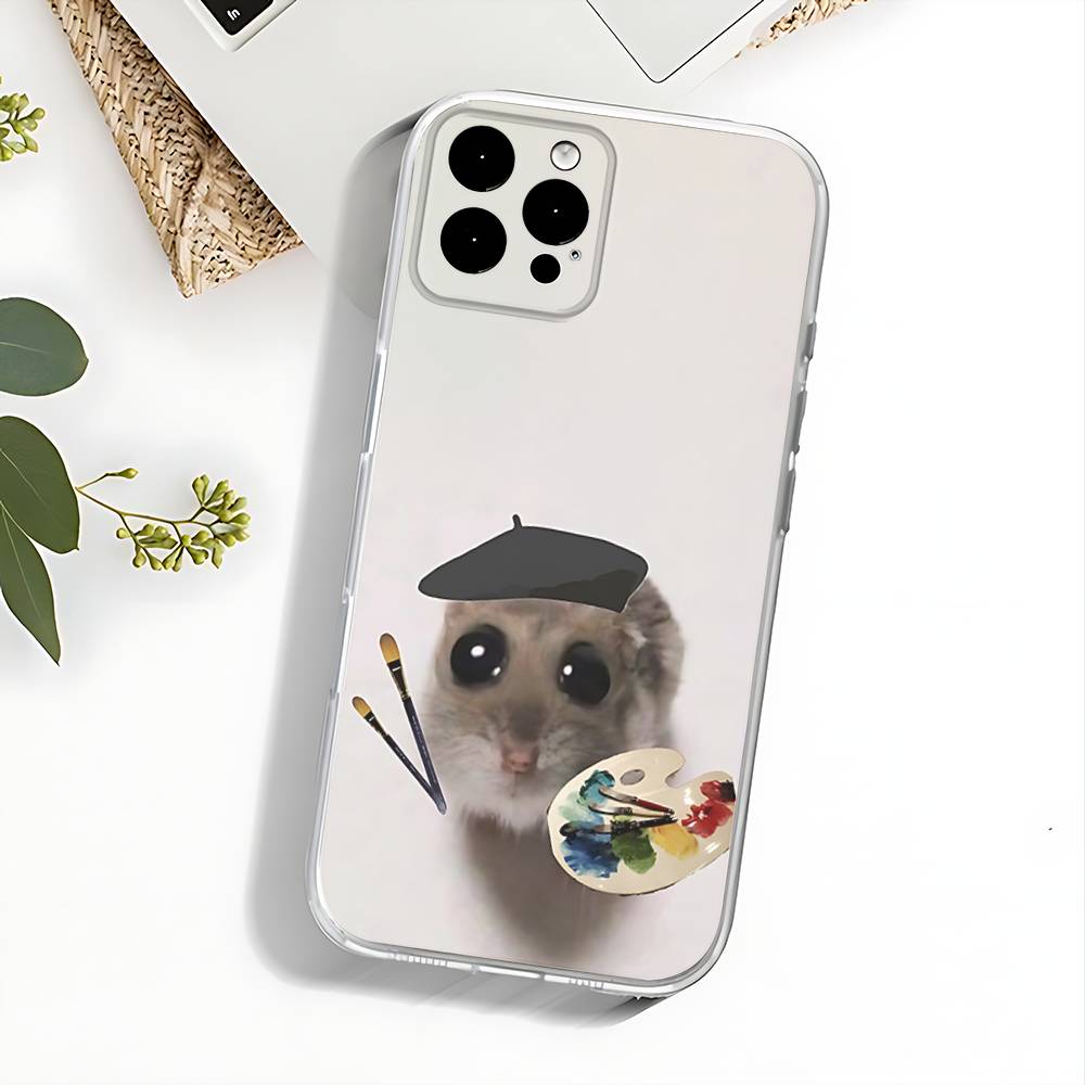 Sad Hamster Meme Phone Case For iPhone 17,16,15,14,13,12,11 Pro,Max,Plus,X,XS,XR,SE4,E Mini Transparent Soft Cover