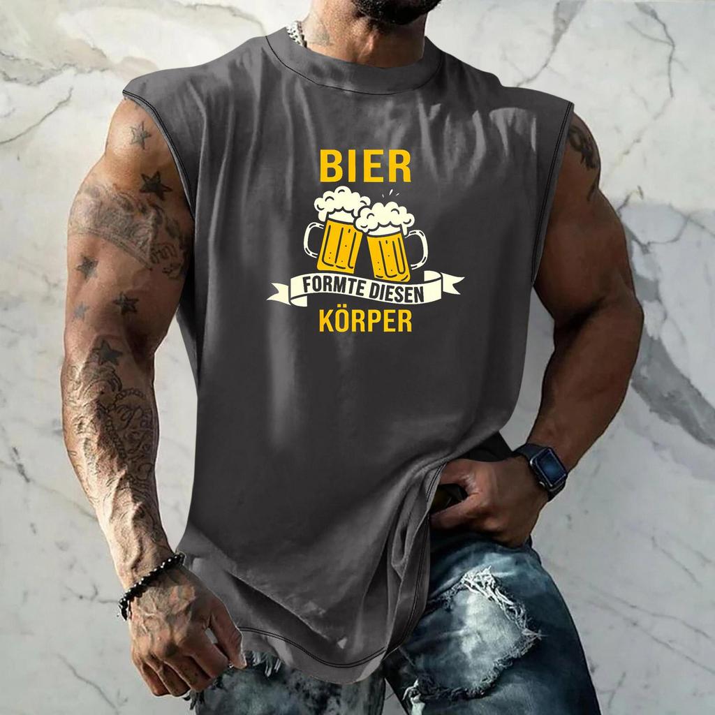 Men Sleeveless Tank Top Loose Fit Casual Streetwear Beer Festival Graphic Printed Muscle Shirt Summer Vacation Workout Gym Vest