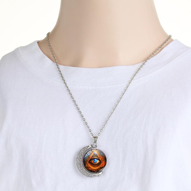 Ancient Egyptian Eye of Horus Rotating Moon Pendant Necklace - Women's Fashion Retro Sweater Chain Jewelry