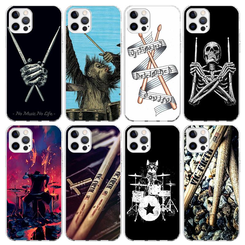 Musical Instrument Drum Rock Phone Case For iPhone 17 Air 11 13 Mini 14 15 Plus 16 12 Pro Max 16E SE 7 8 Pattern Soft TPU Back C
