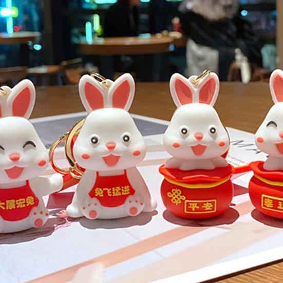 Kette Neujahr Sternzeichen Maskottchen Beste Wünsche Rot Dekorieren Blumendruck Schultasche Hase Schlüsselanhänger Geschenk