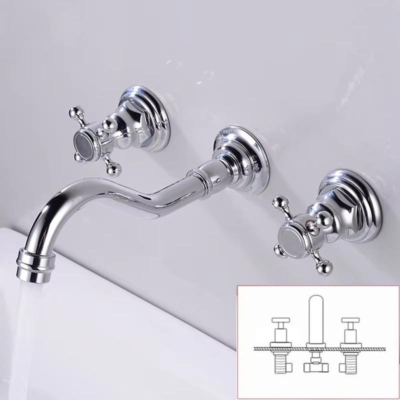 Black Bathroom Antique Wall Mounted 3pcs Basin Faucet Dual Handles Water Taps Brass Bathroom Shower Faucet Integrated Faucet