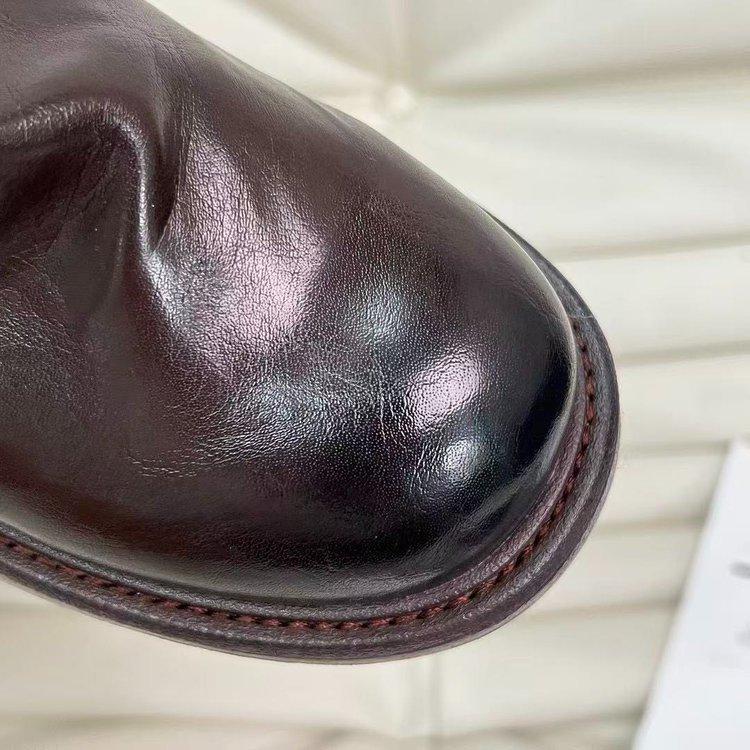 Cowhide~ Maillard boots retro leather medium boots women's belt buckle short boots thick-soled Martin boots thin boots