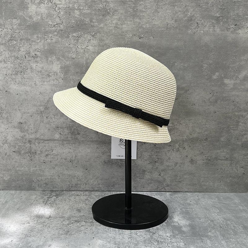 New French Exquisite Small Edge Top Hat Women'S Summer Fisherman Straw Hat Fashionable Retro Sunshade Sunscreen Basin Hat Equestrian Hat