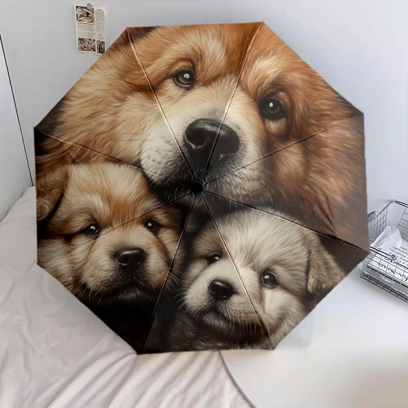 Chow Chow Muster, automatischer Regenschirm, tragbares und faltbares Design, 8 Rippen, ein Weihnachts- oder Geburtstagsgeschenk.