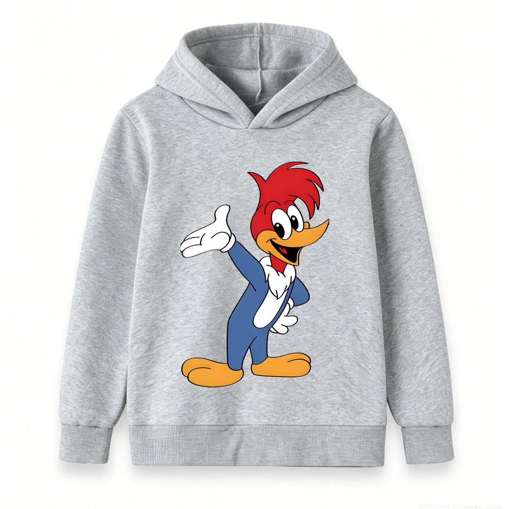 Cartoon Woody Woodpecker Print Kids Hoodie Casual Long Sleeve Unisex Boys Girls Pullover Sweatshirt Cute Loose Fit Streetwear For Children Daily Wear