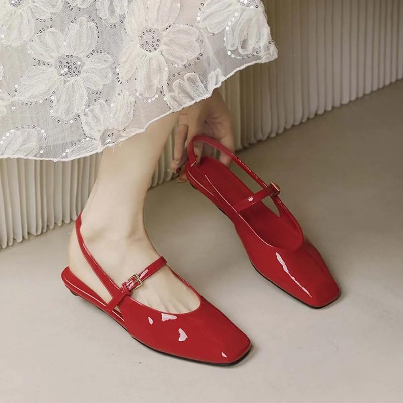 Fashion Soft Leather Square Toe Women Pumps Sandals Buckle Strap Casual Party Low Heels Female Shoes