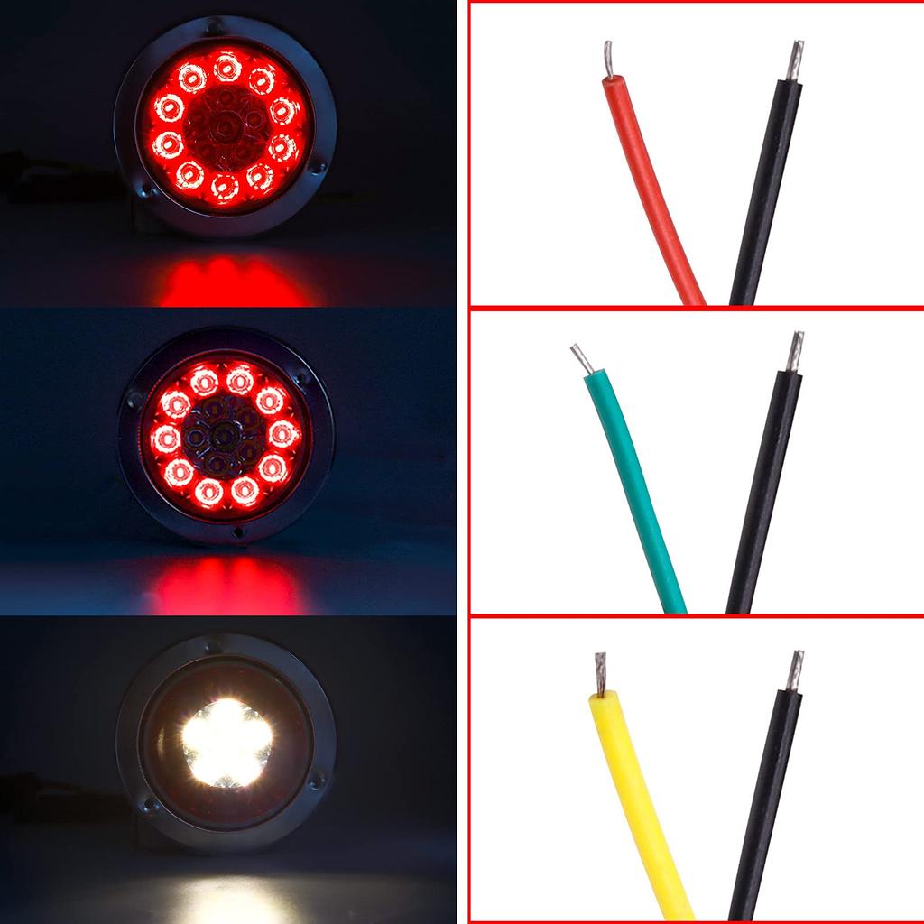 X-STYLE Trailer Tail Lights, 12V/24V, 2-Color Red and White, 16 LEDs, Universal Turn Signals for Trucks, Round, Set of 2 (Red + Yellow)