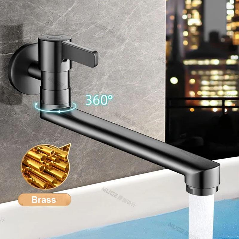 Wall-Mounted Mop Pool Faucet Kitchen Sink Faucet Single Hole Faucet Brass 360º Free Spin Single Cold Faucet