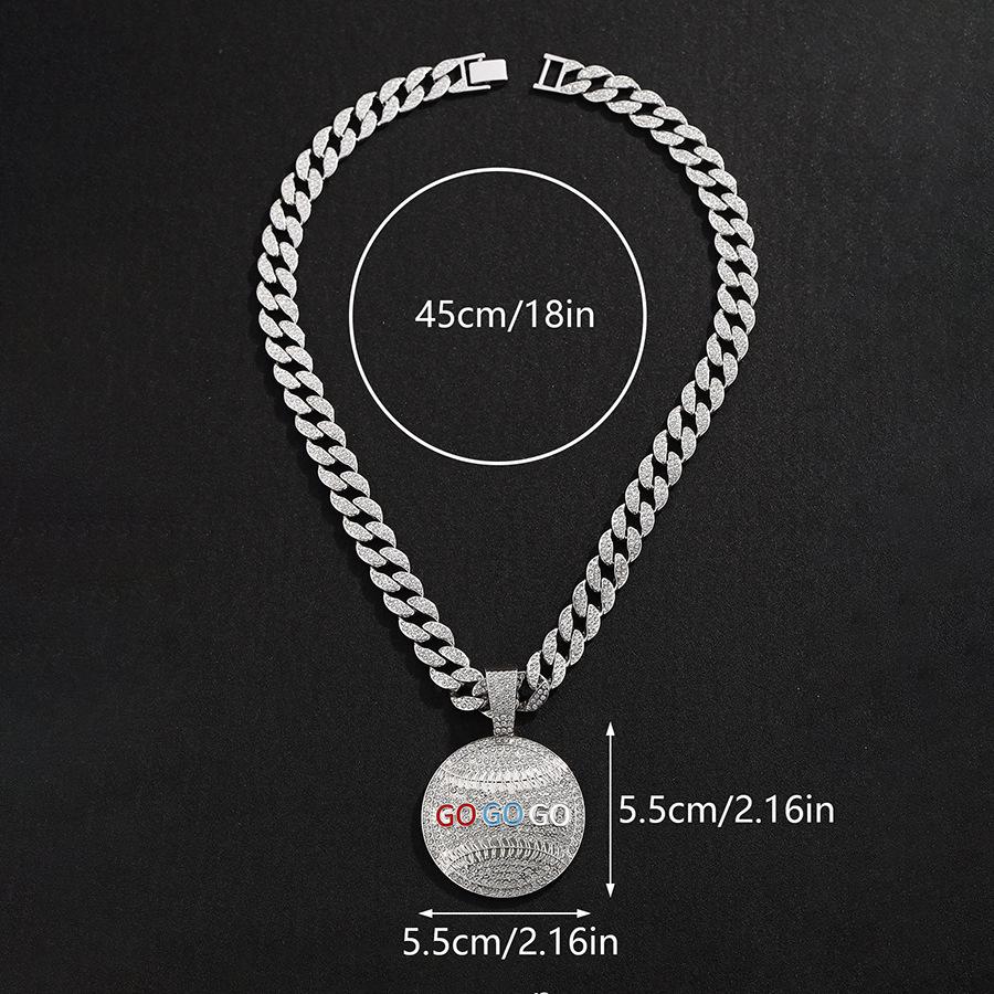 Hip Hop Full Diamond Alloy Round Drip Oil Letter GO Pendant Cuban Chain Fashion Trend Personalized Men's Jewelry