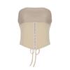 Retro Cross-Border Lace-Up Strapless Waist-Shaping Top and Hollow-Out Leather Skirt Set for Women