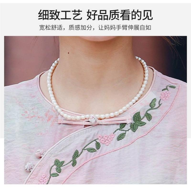 Women's Chinese Style Floral Embroidery Blouse Vintage Qipao-Inspired 3/4 Sleeve Loose Top for Middle-Aged