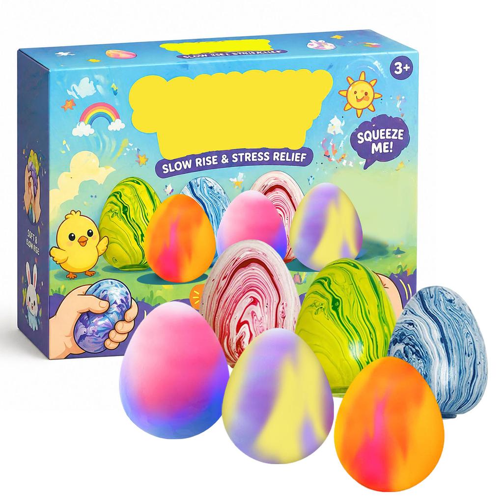 Egg Shaped Stress Relief Toy Set of 6 Squeeze Sensory Fidget Eggs for Hand Exercise and Focus for Home Office School Use