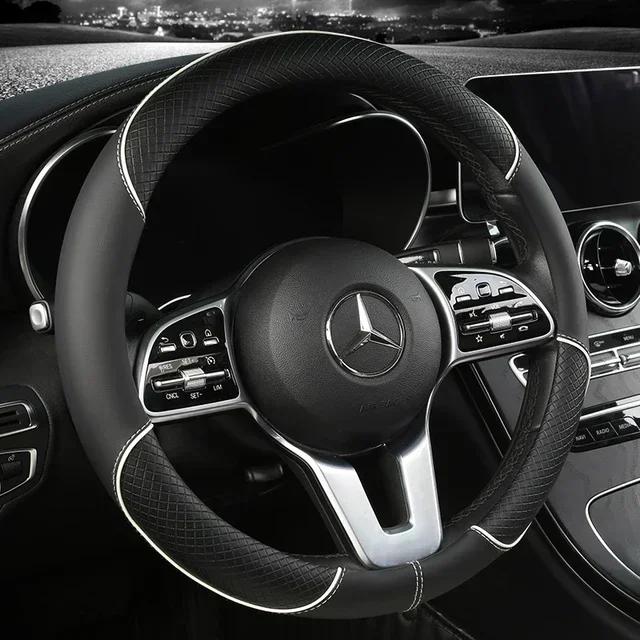 Full Leather Stitching Line Car Steering Wheel Cover, Three-Dimensional Anti Slip, Timple and Fashionable. Suitable for