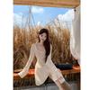Hollow Lace Bell Sleeve Dress - Women's Elegant Slimming Autumn Style, Waist-Cinching Long Sleeve Skirt