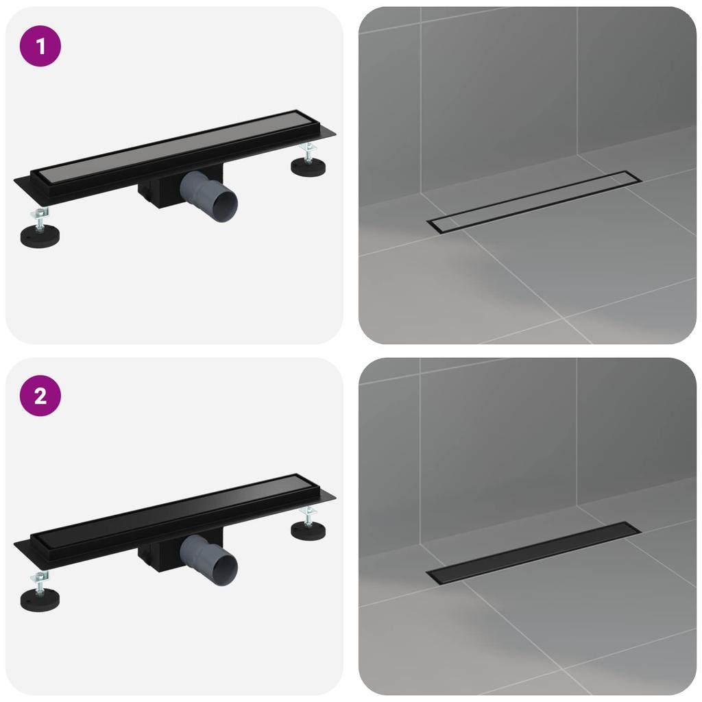 2 in 1 Shower Drain Black 50 cm Stainless Steel 304
