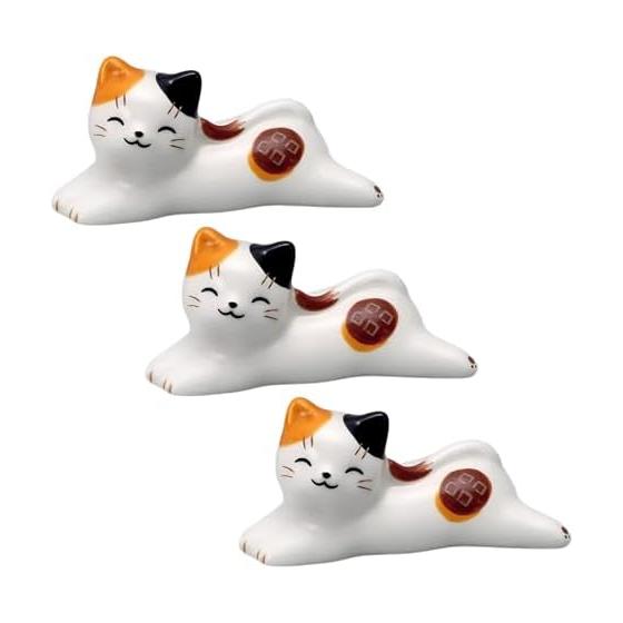 Yakushigama Nekobiyori Chopstick Rests (Mike), Set of 3, Harmonious Cat Items, Porcelain