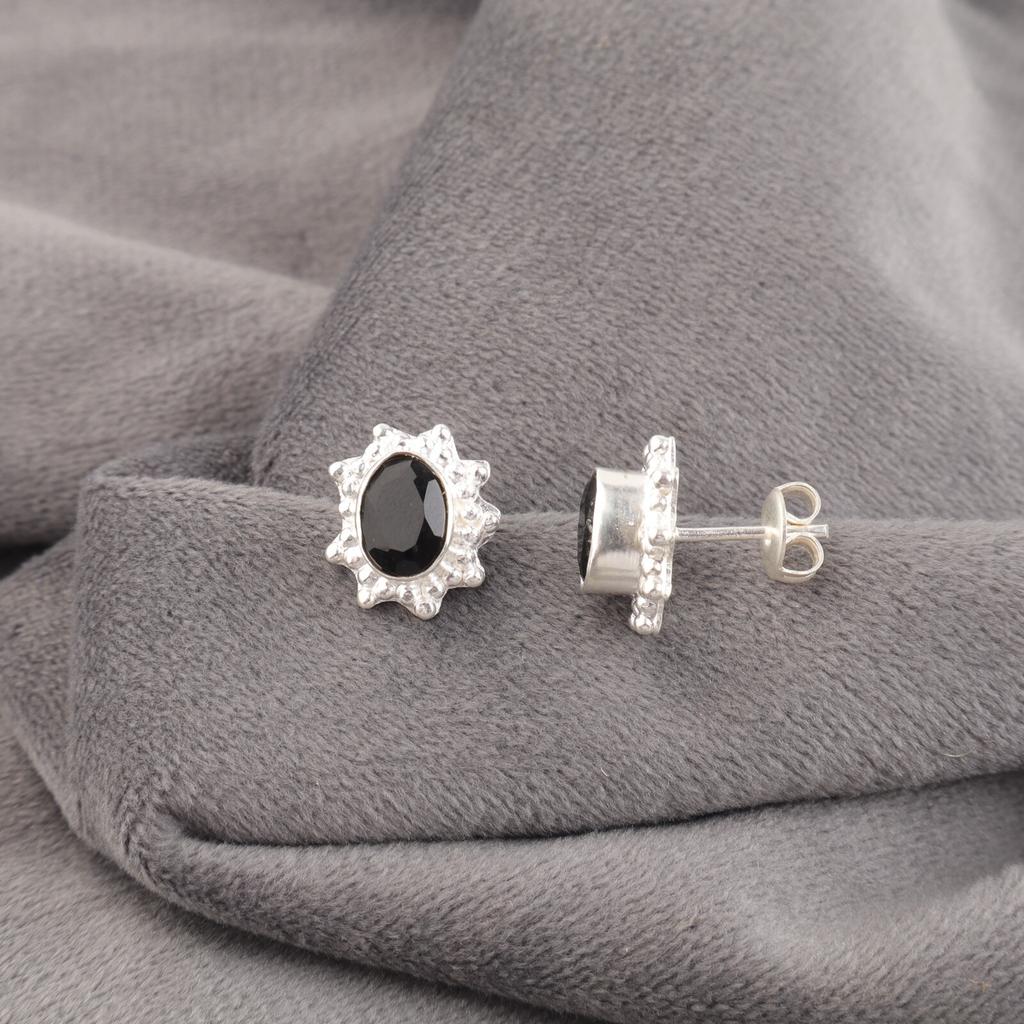 Black Onyx Gemstone 925 Sterling Silver Handmade Jewelry Dangle Earrings 0.54" EE-151-15
