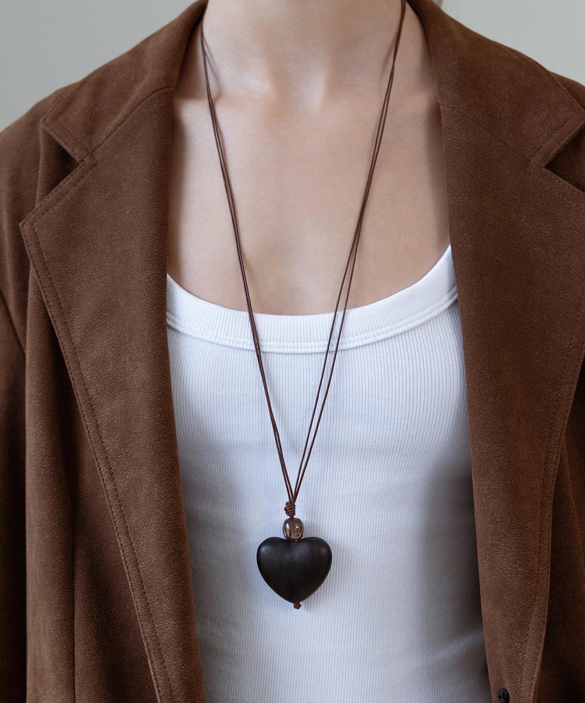 Tatiana Black Heart Leather String Long Necklace Nz2535