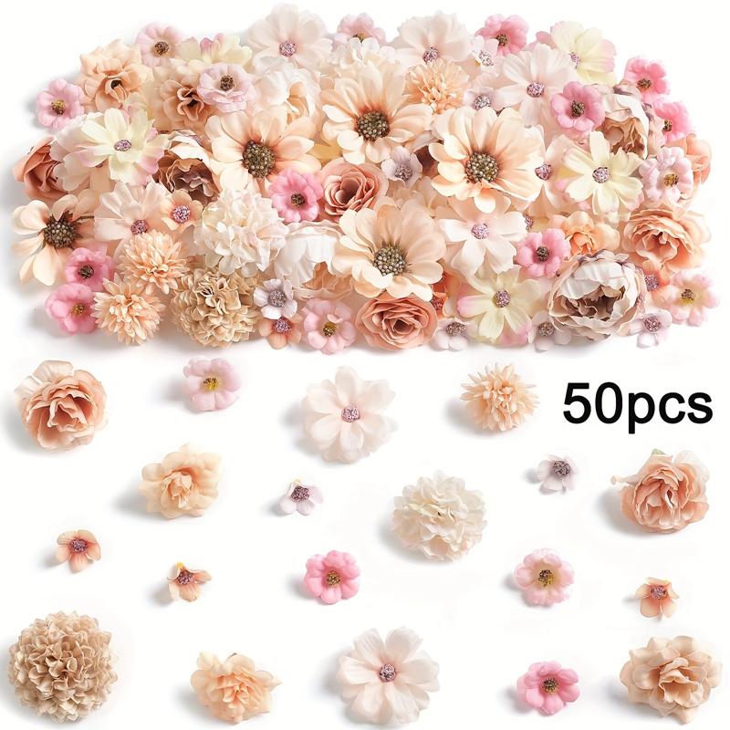 50Pcs Mini Rose Artificial Flowers Heads Fake Flower for Home Decor Wedding Decoration Bride DIY Craft Handmade Gift Accessories