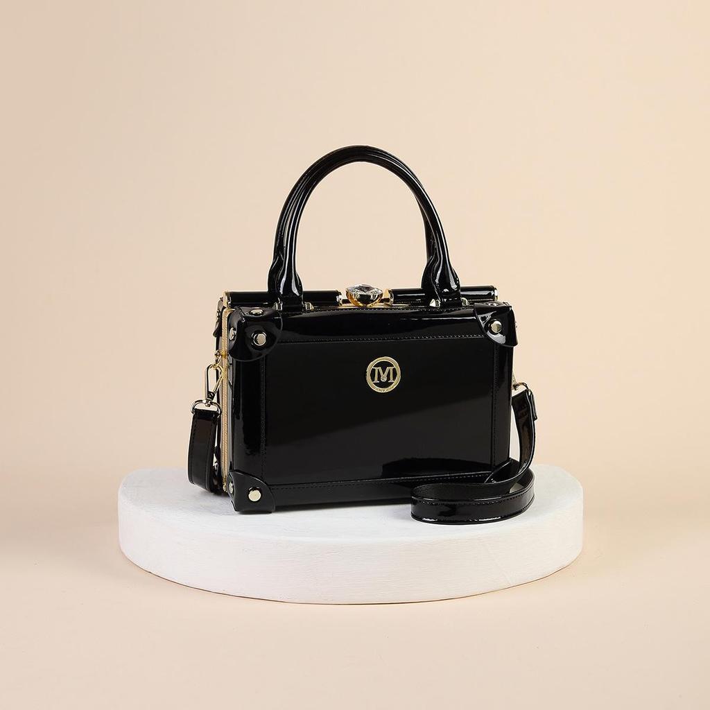 Retro Boxy Patent Leather Women's Crossbody Bag - Versatile Single Shoulder Handbag