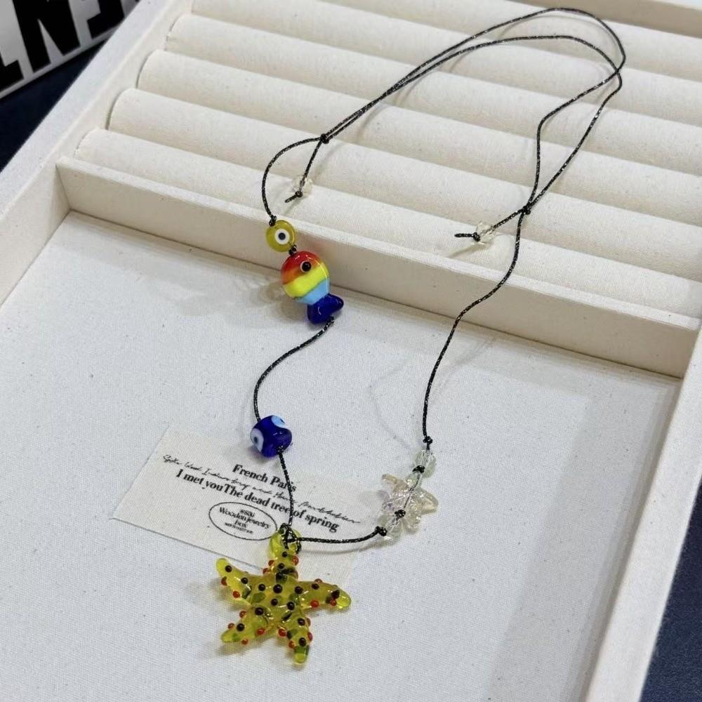 Bohemian Ceramic Fish Pendant Starfish Boho Ethnic Necklace Fish Starfish Necklace  Girls
