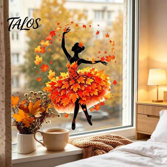 Decorative PVC Window Film Ballet Girl Static Glass Sticker, Autumn Thanksgiving Theme Film, Removable Reusable Stickers Decal for Home Living