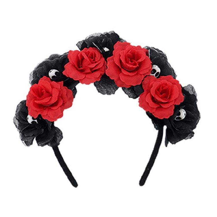Day of The Deads Costume Sugar Skull Costume with Flower Headpiece Skull Hand Flower Lace Choker Necklace