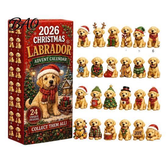 Christmas Advent Calendar 2026 Dog Calendar, 24-Day Acrylic Ornament Set with Mini Puppy Kids Gifts Figures, 2D Flat Tree Hanging Countdown